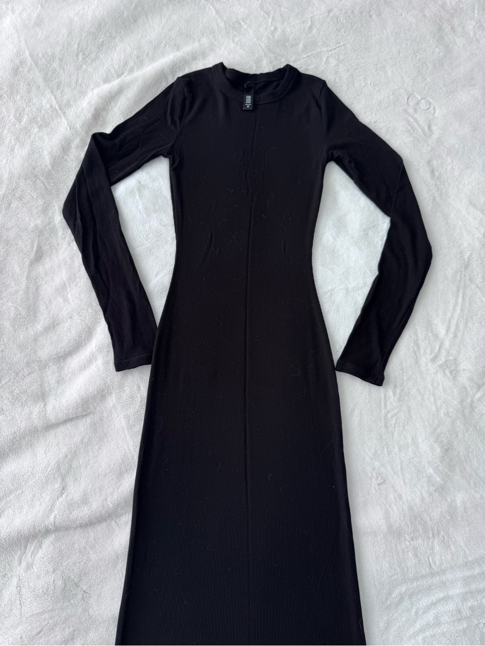SKIMS Black Long-Sleeve Fitted Maxi Dress